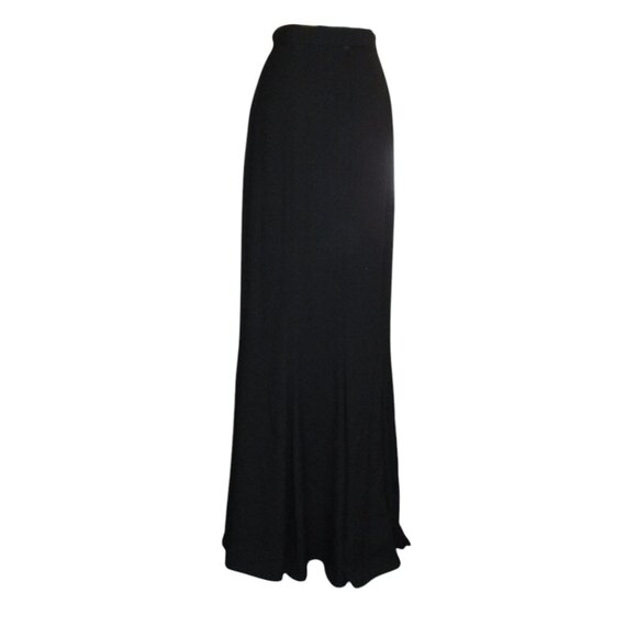 90's Patricia Rhodes Couture Black Rayon Crepe Trumpet Maxi Skirt Lined 4 - Picture 5 of 11